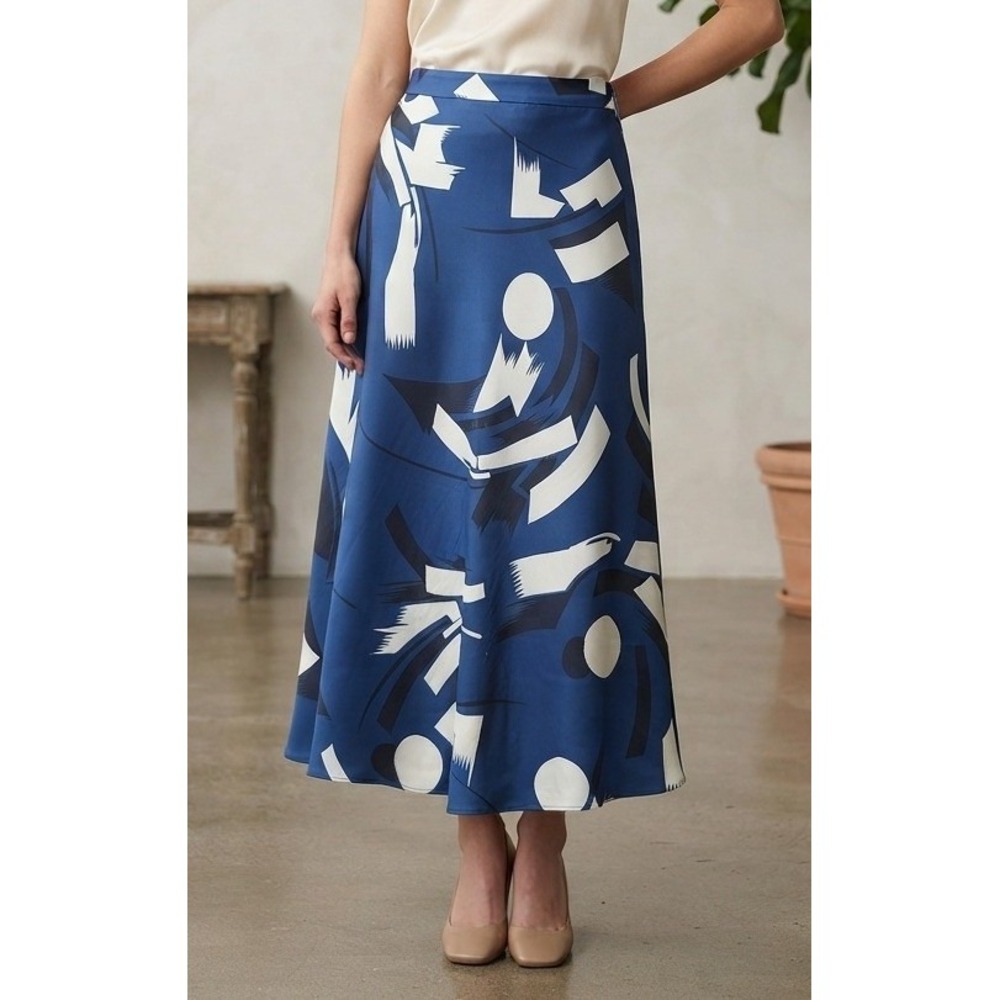 Lauren Ralph Lauren Abstract Geometric‎ Satin Midi A-Line Skirt Size 4 Vacation